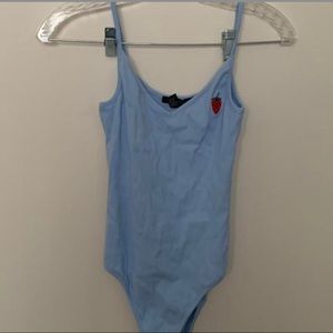 Blue strawberry patch bodysuit